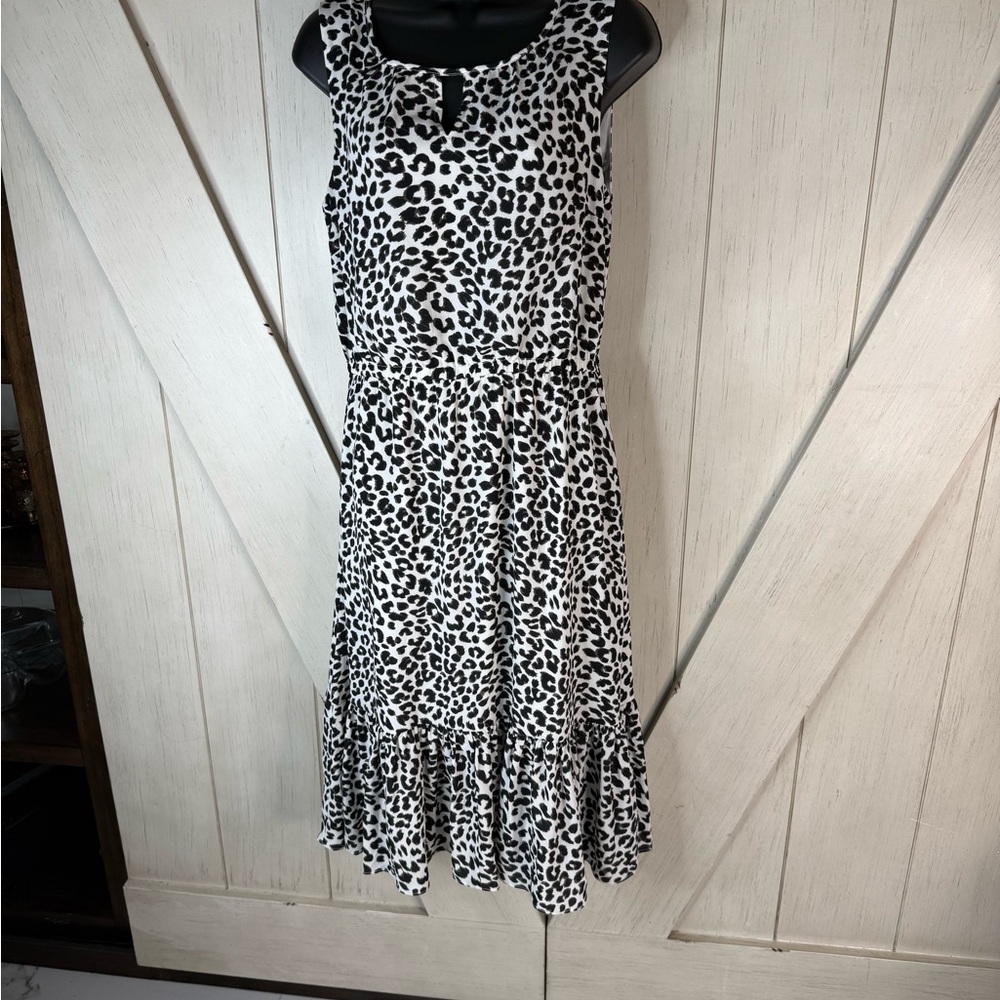 Talbots Black and White Animal Print Midi Dress